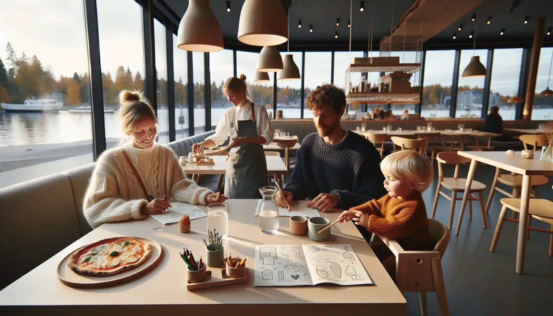 Norwegian family dining with children in a calm kid friendly restaurant