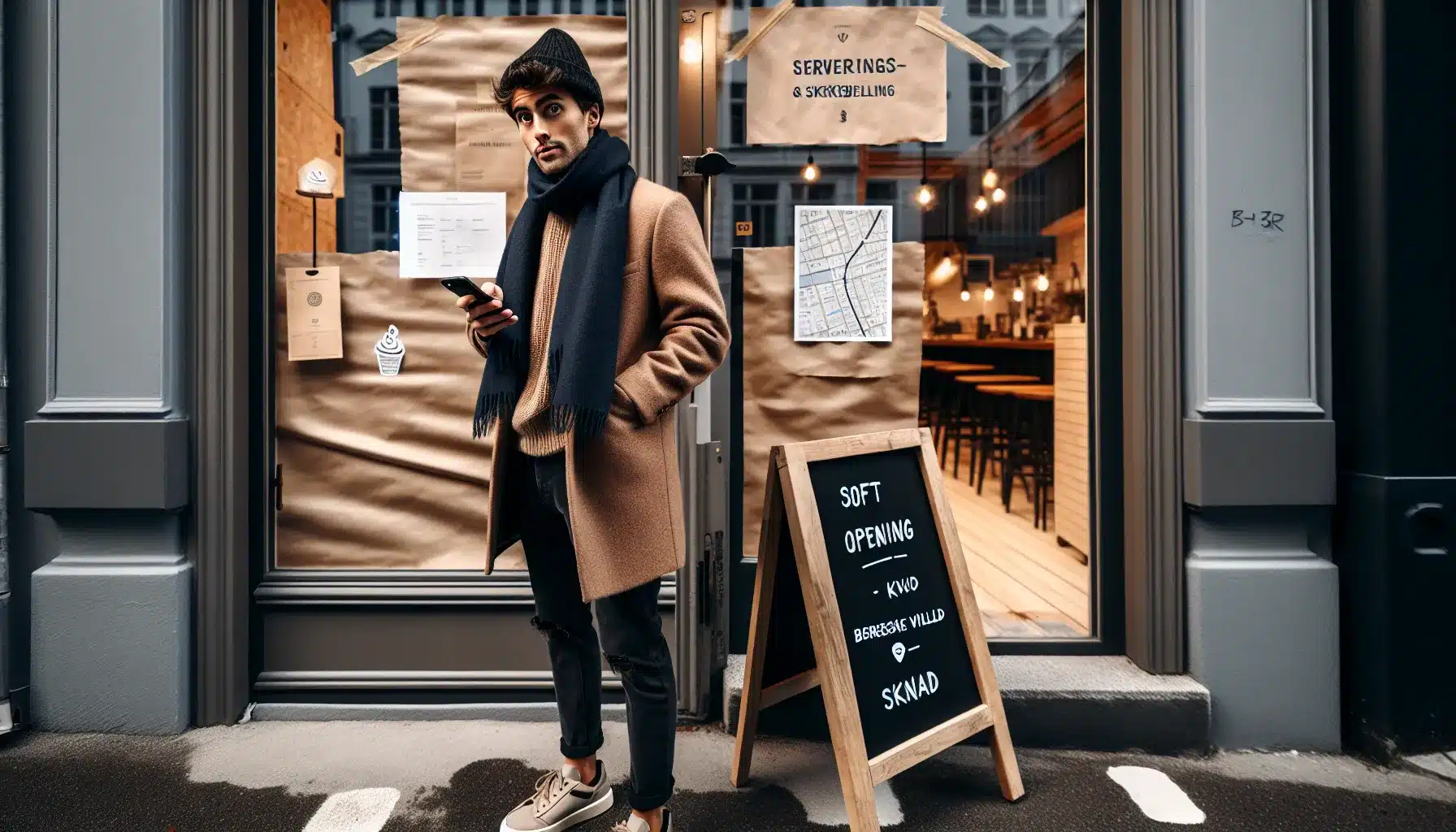 Young diner spots a soft opening restaurant in oslo checking geotags on phone